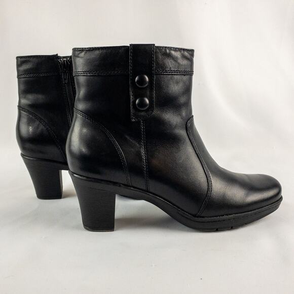 Clarks Black Leather Button Ankle Booties Boots Womens 7.5 - Picture 2 of 16